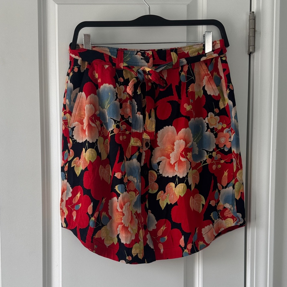 LOFT Skirt with Floral Pattern - Red and Navy